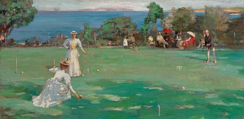The Croquet Party by Sir John Lavery, oil on canvas showing women playing croquet.