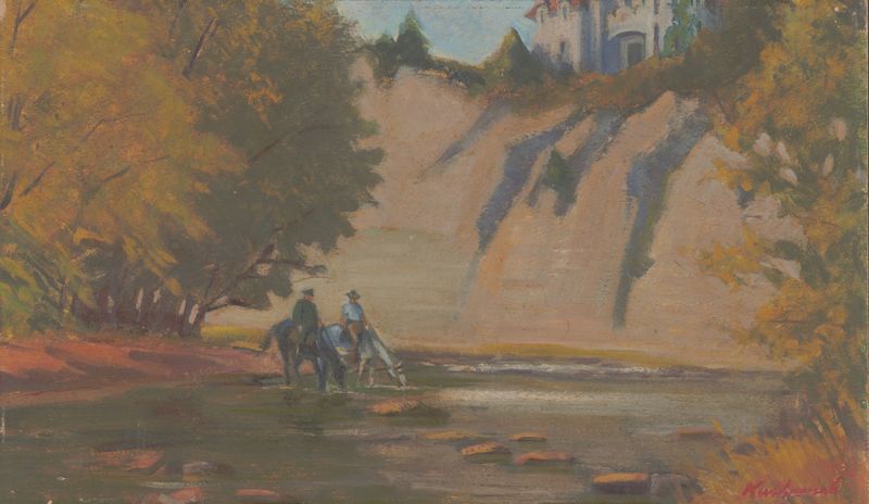 Rocky River de James C. Kulhanek, expressionismo, retratando correntes turbulentas e rochas irregulares