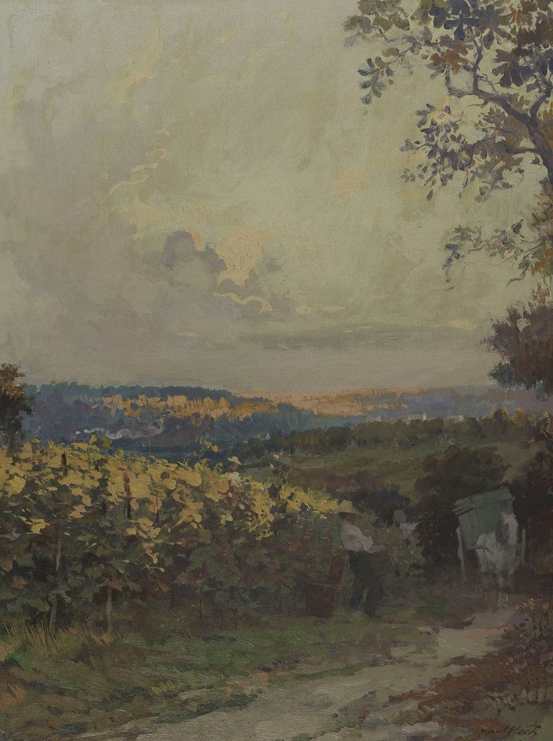 Paysage d’automne by Paul Steck, oil on canvas depicting autumn leaves and golden light