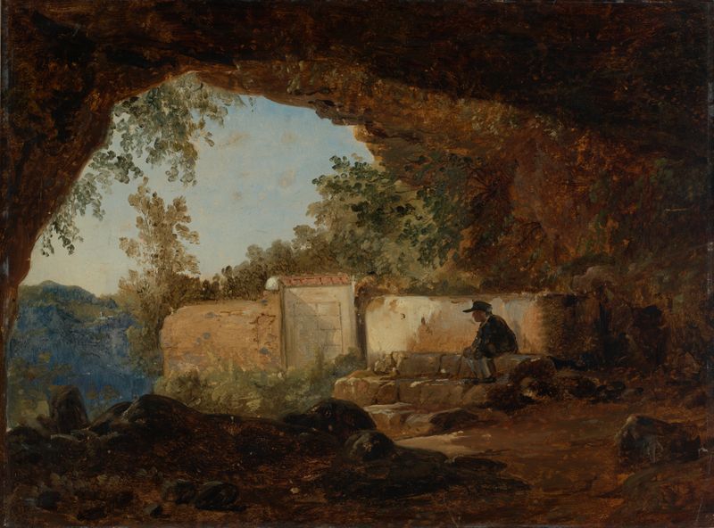Grotte by Johann Baptist Kirner, depicting a cavern with light illuminating stalactites, medium unknown.