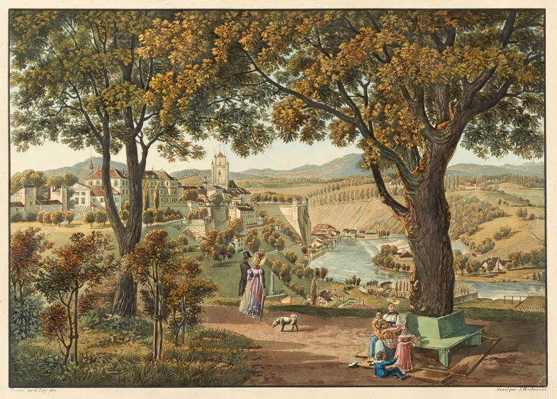 Landscape of Bern cityscape by Gabriel Lory the older, oil painting