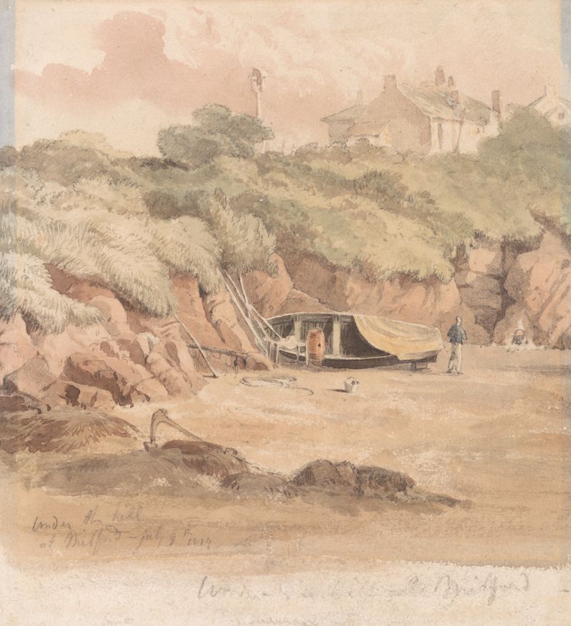 Under the Hill at Milford, oil on canvas by John Christian Schetky, depicting a tranquil landscape with hills.