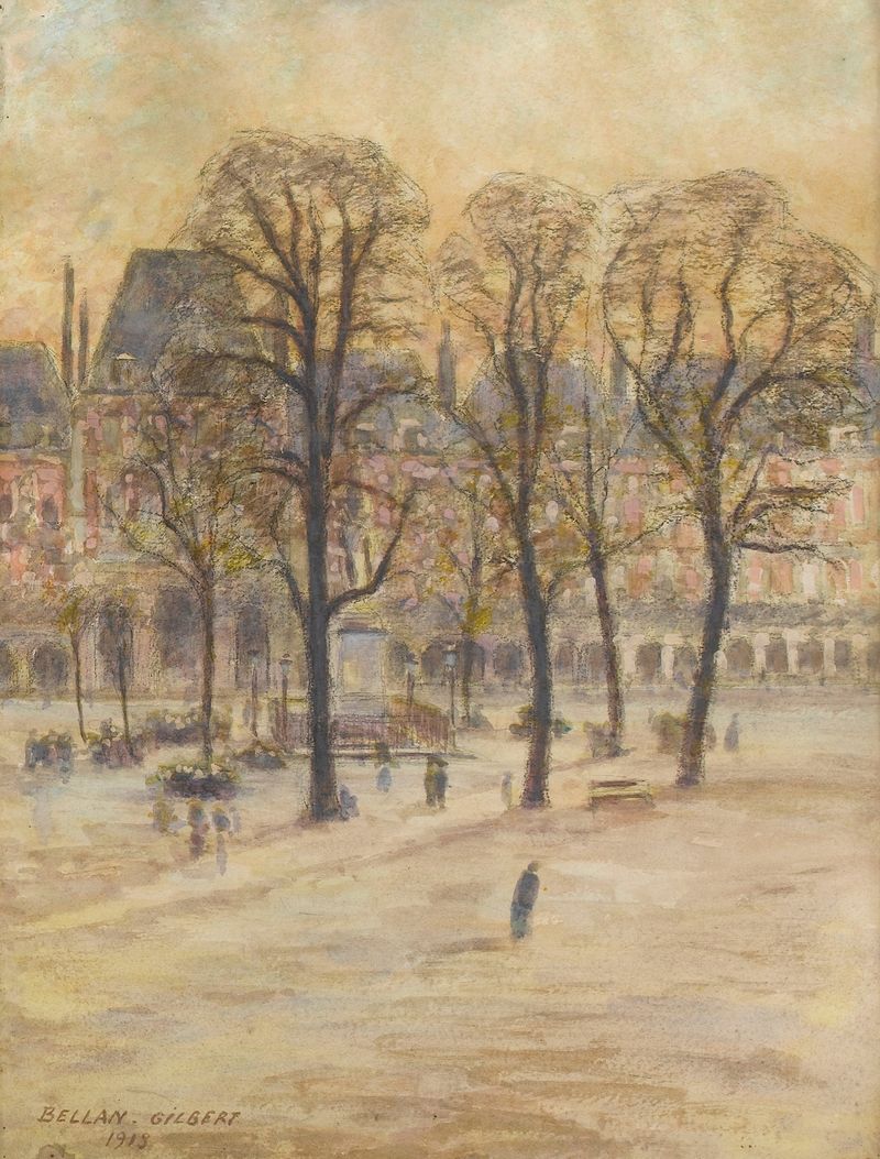 La place des Vosges, élément d’un triptyque, oil on canvas by Louis-Gilbert Bellan