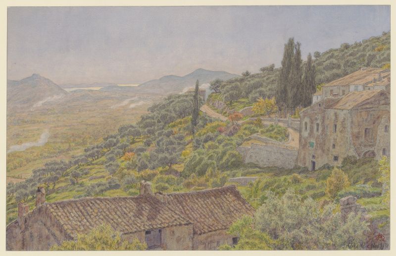 Solliès-Ville de Henri Rivière, paisagem Pós-Impressionista com árvores e céu