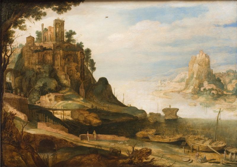 Coast landscape with the Temple of Sibyl at Tivoli, oil painting by Willem van Nieulandt the younger