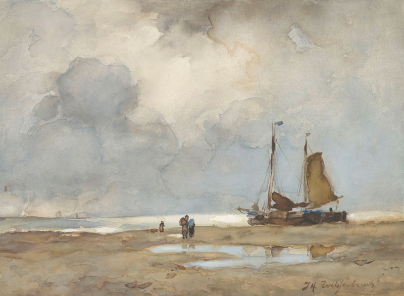 Marine scene with waves and sunlight, oil on canvas by Johan Hendrik Weissenbruch