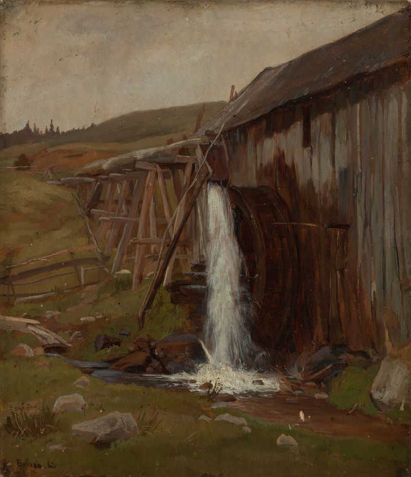 Mühle in Bernau by Philipp Röth, oil painting depicting a mill by a river.