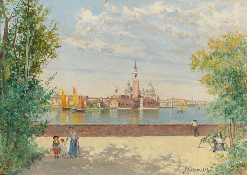 Paisaje de Venecia con reflejos en la laguna, óleo sobre lienzo de Antonietta Brandeis