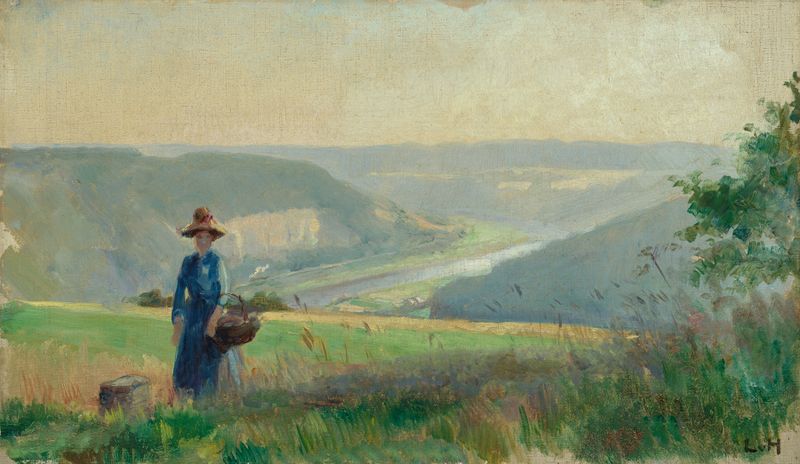 Vista da paisagem do rio Elba, óleo sobre tela de Ludwig von Hofmann