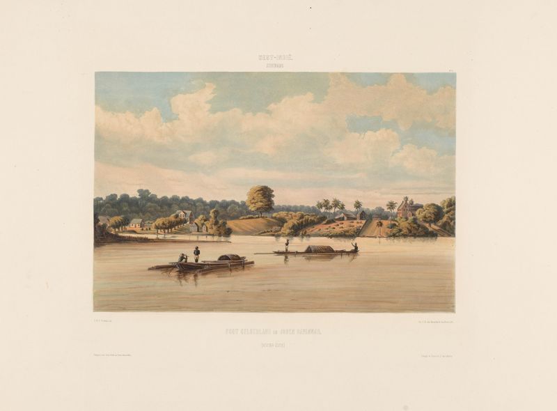 Landscape depicting a riverbank scene by Gerard Voorduin, oil painting
