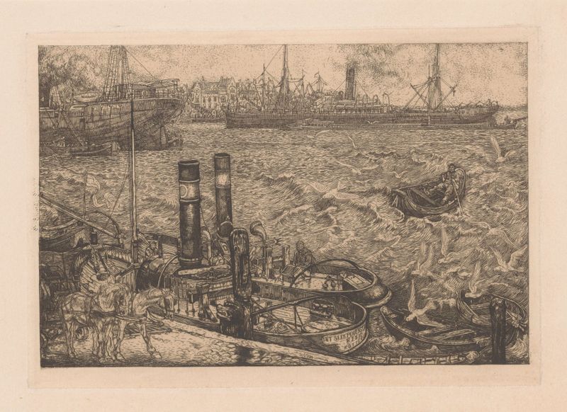 Marine scene with boats in harbor, oil painting by Pieter Dupont