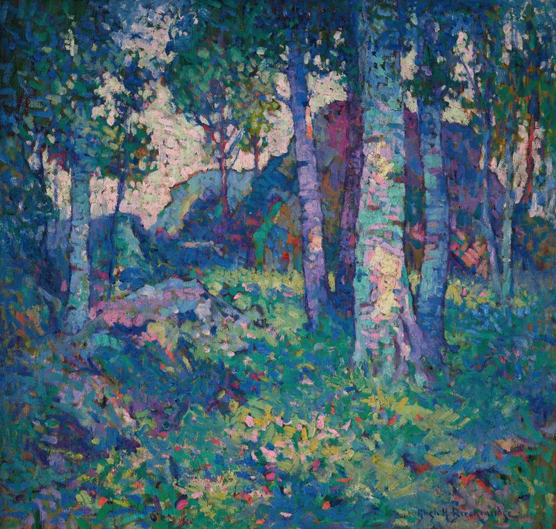 Post-Impressionism landscape by Hugh Henry Breckenridge, featuring swirling colors and dynamic forms.