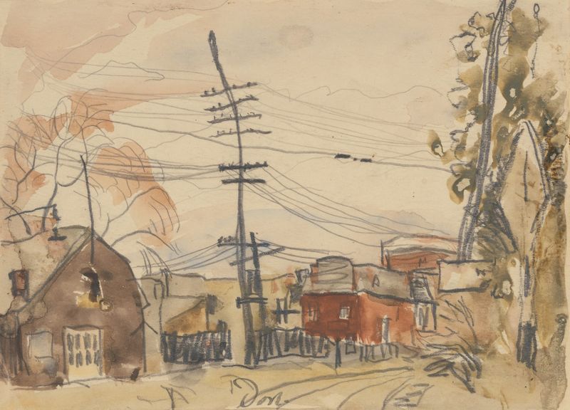 Fall Brook Railroad de Arthur Dove, óleo sobre tela que retrata uma paisagem vibrante com cores em espiral.