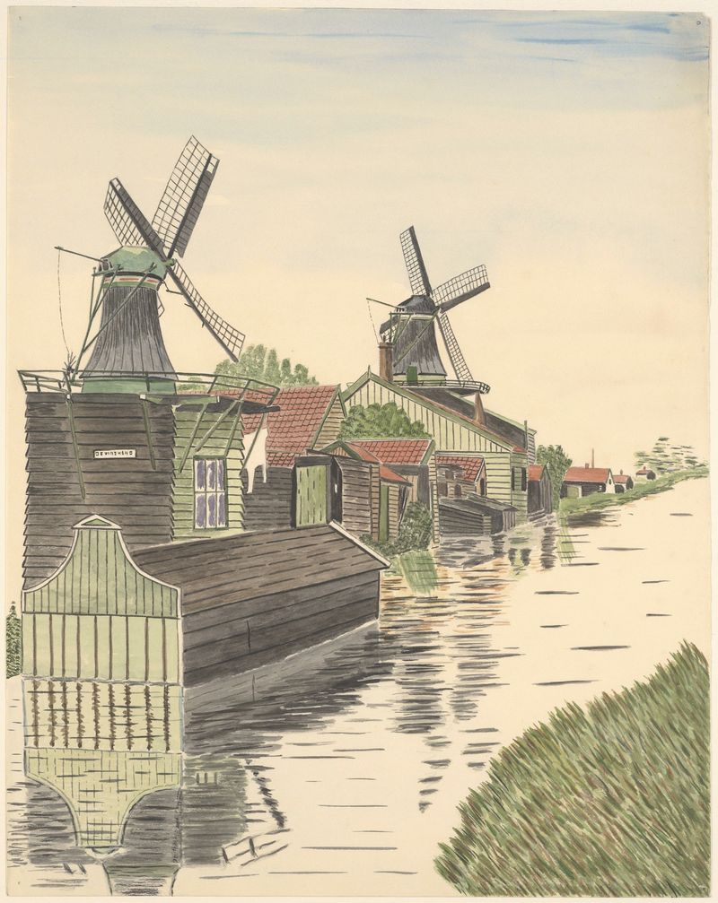 Paisaje con un molino y una casa de Johannes Nicolaas Eijman, pintura al óleo