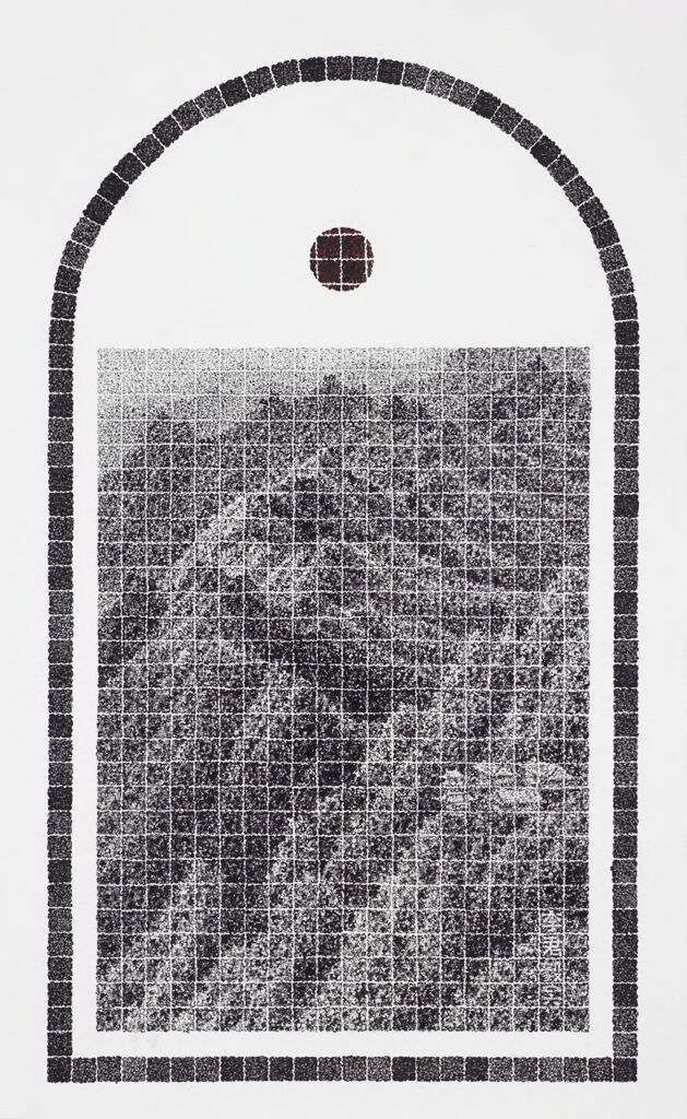 Secluded Mountain Temple, ink on paper by Lee Chun-Yi