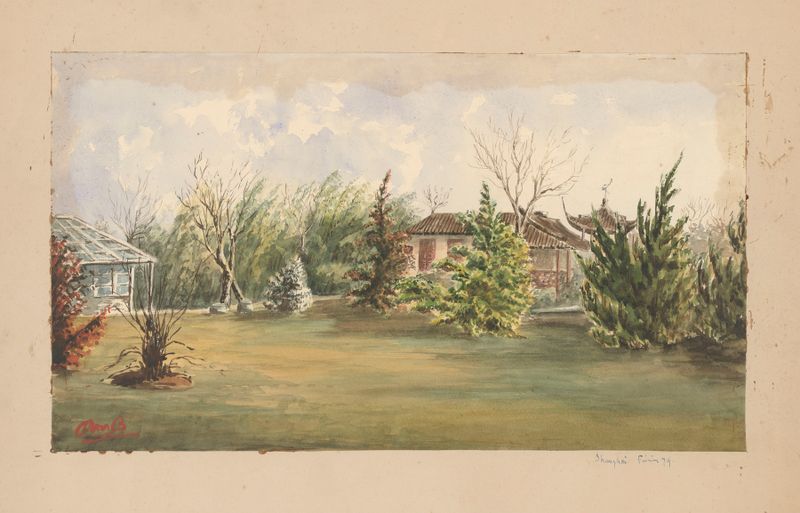 Acuarela de Auguste Mouillesaux de Bernières que representa un paisaje sereno.