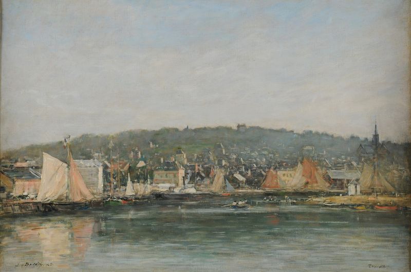 Cena marinha de Le port de Trouville le matin, óleo sobre tela de Eugène Boudin