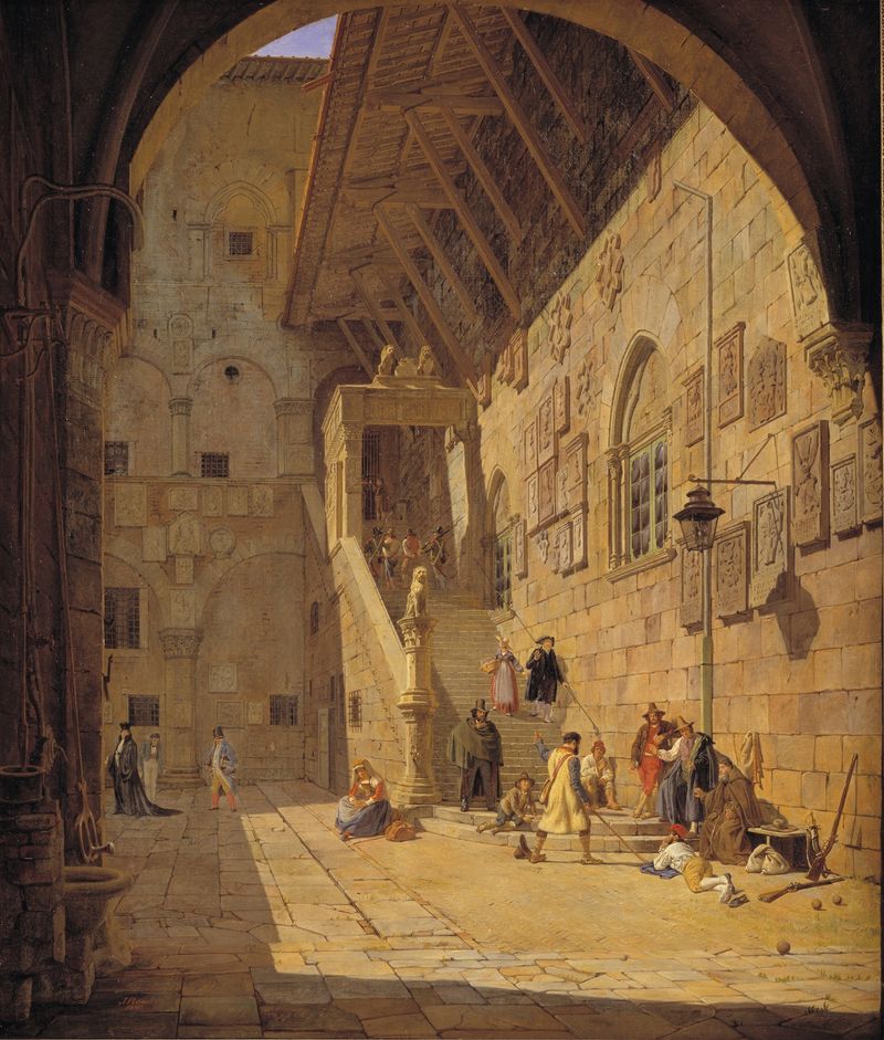 The Courtyard of the Palazzo del Bargello by Jørgen Roed, medium unknown