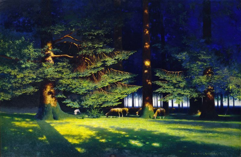 Landscape with grazing sheep by Paul Wilhelm Keller-Reutlingen, oil on canvas