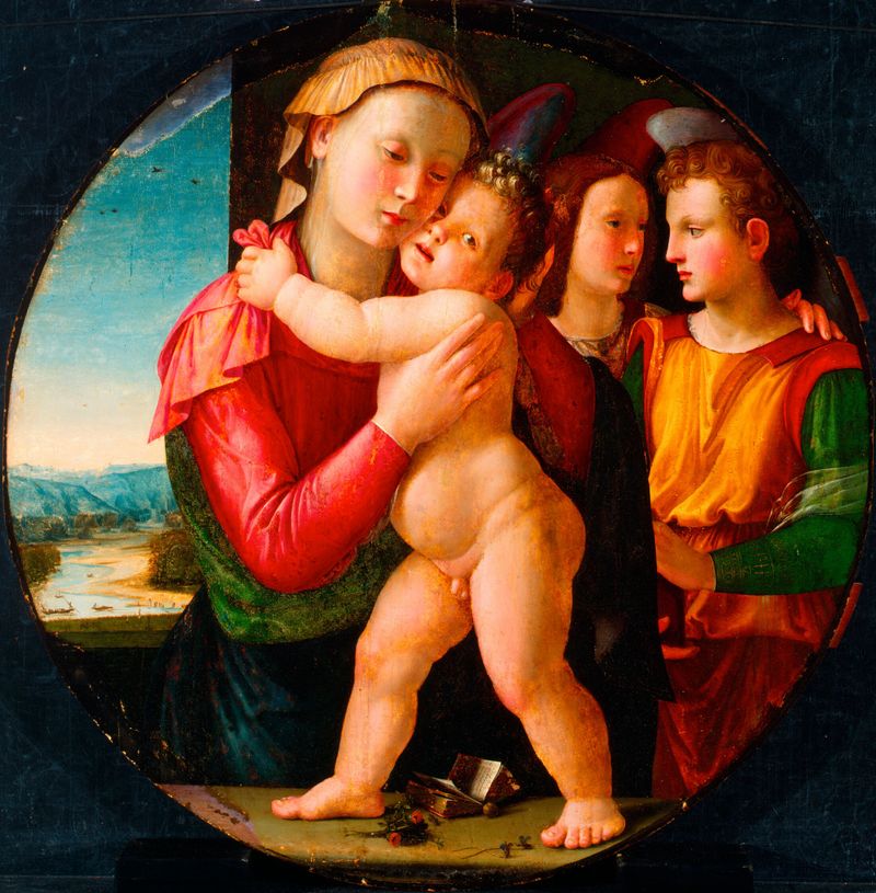 La Virgen y el Niño con Dos Ángeles, óleo sobre panel de Ridolfo Ghirlandaio
