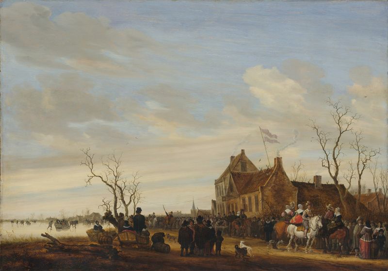 Drawing the Eel de Salomon van Ruysdael, tinta sobre papel representando uma paisagem tranquila com água e uma enguia.