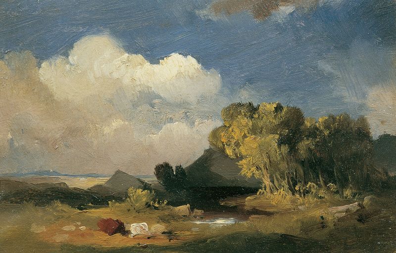 Landscape of hills and valleys in oil on canvas by Joseph Brunner