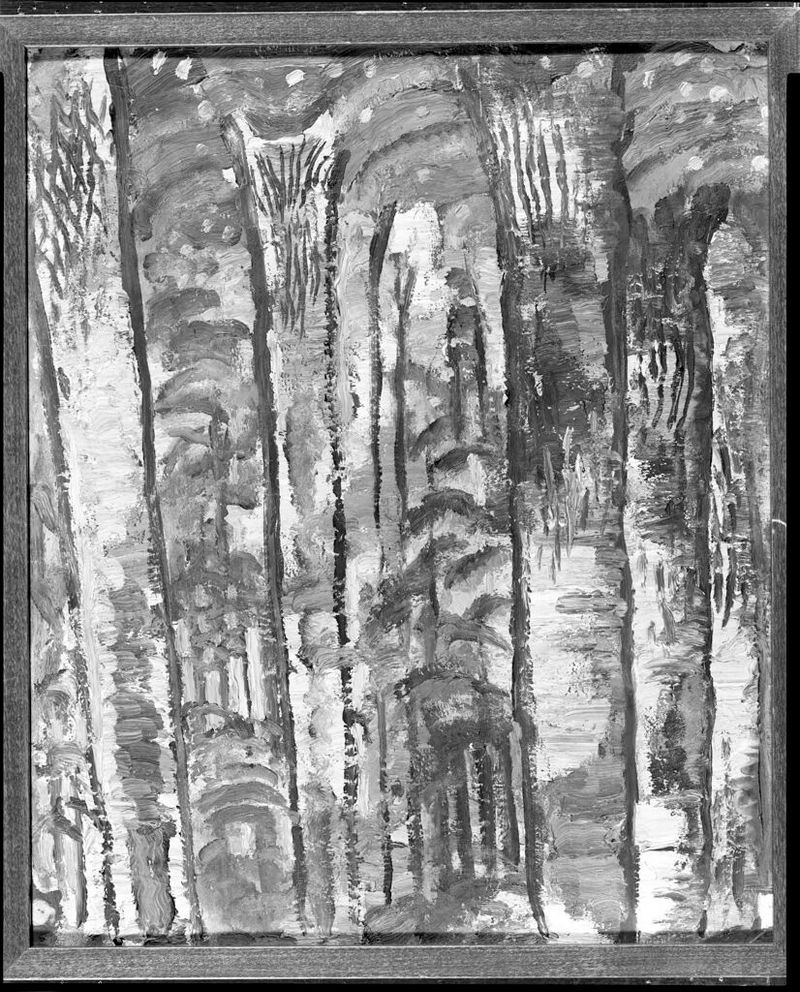 Rhythmic Trees by Johann Walter-Kurau, oil on canvas depicting a forest landscape.