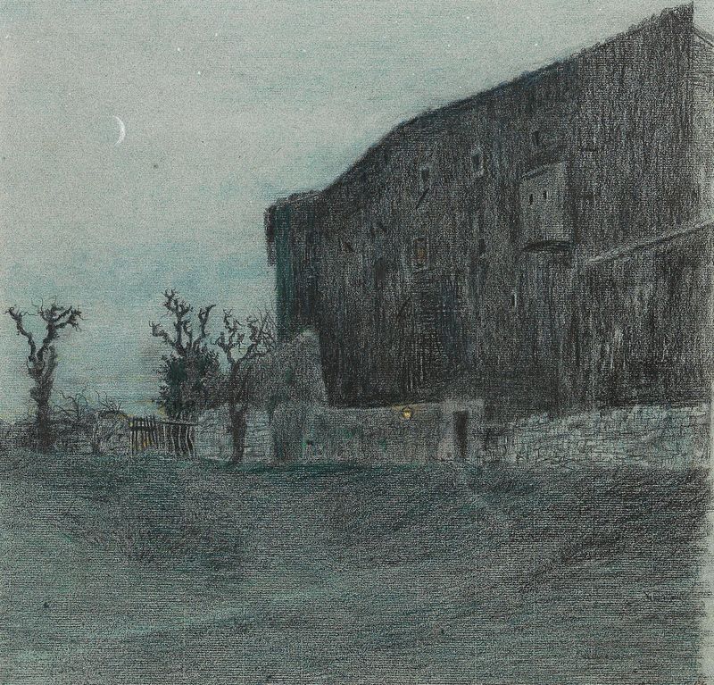 Paisagem com luz da lua e estrelas de Emilie Mediz-Pelikan, pintura a óleo