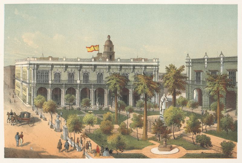 Genre scene with a crowd in Plaza de Armas, oil painting by Pierre Toussaint Frédéric Mialhe