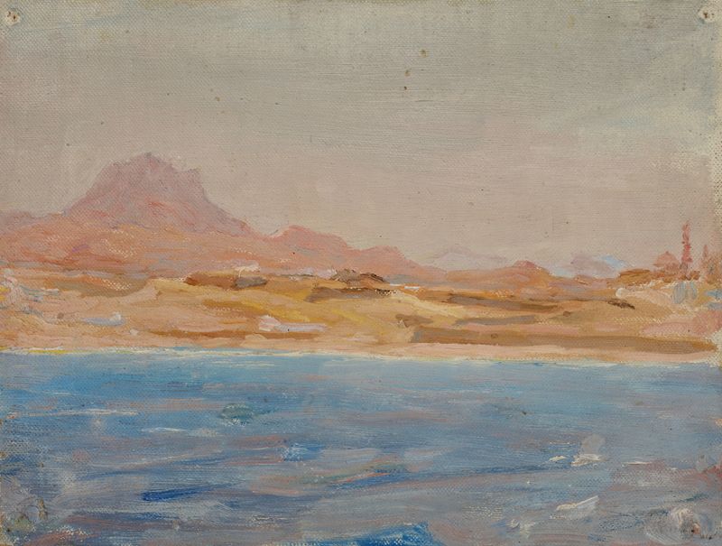 Pintura a óleo de paisagem de Jan Ciągliński retratando montanhas e mar
