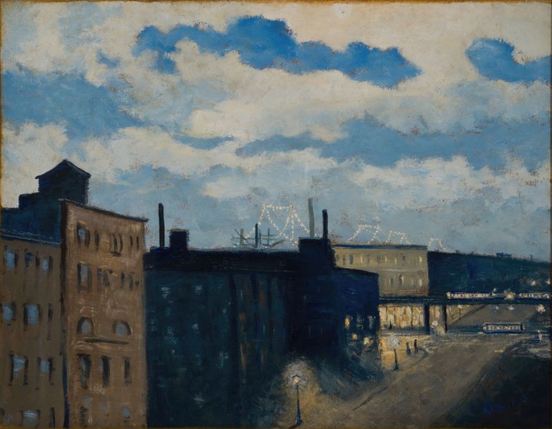 New York Street at Dusk, oil on canvas by Louis Michel Eilshemius
