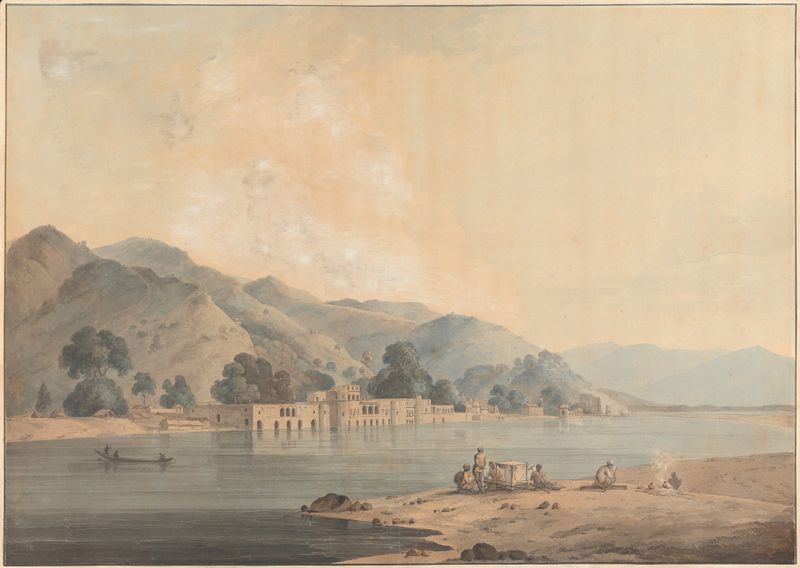 Pintura a óleo de paisagem por Samuel Davis, retratando um rio com luz solar e vegetação exuberante.