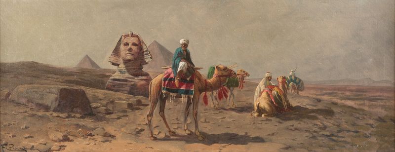 Nocturnal rest at the pyramids of Gizeh, óleo sobre tela de F. Percy
