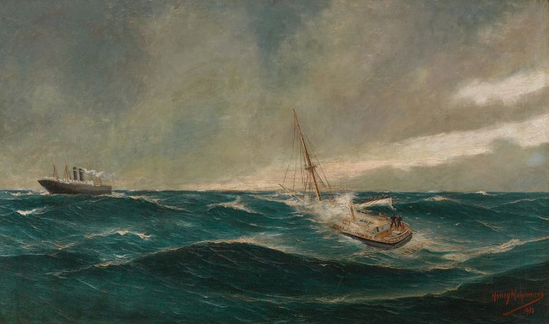 Óleo sobre lienzo de John-Henry Mohrmann que muestra el barco 'Eugenie Borda' en un mar tempestuoso