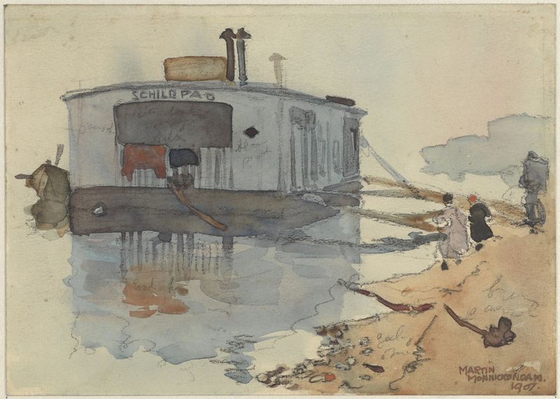 Pintura al óleo de Martin Monnickendam que muestra una tortuga en el agua con luz moteada