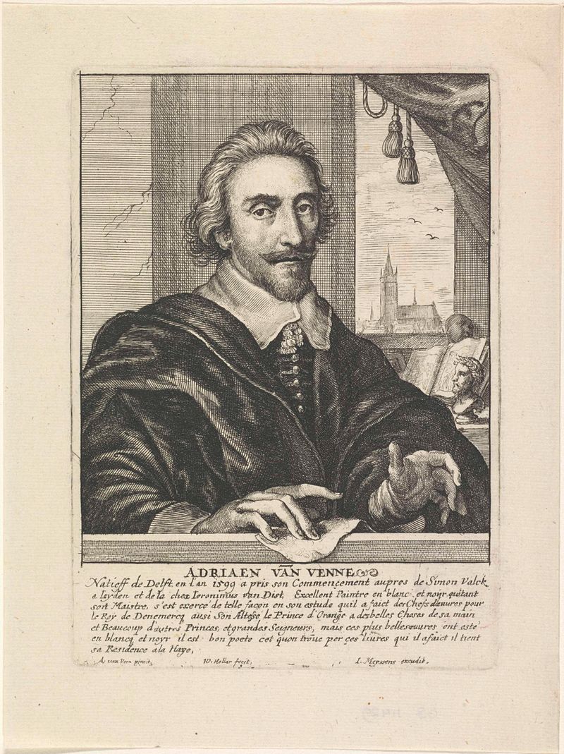 Retrato de Adriaen Pietersz. van de Venne, gravura de Wenceslaus Hollar