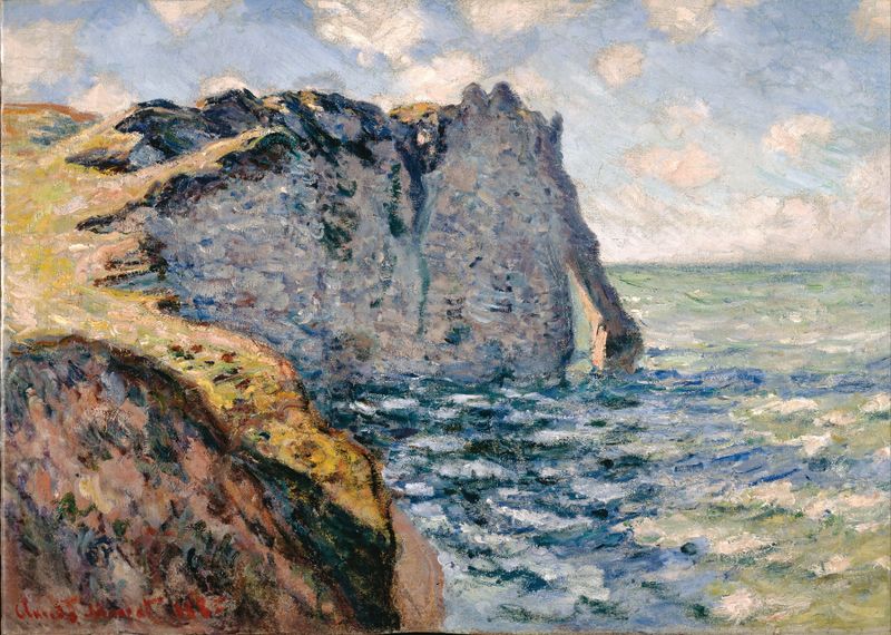 The Cliff of Aval, Etrétat by Claude Monet, oil painting depicting cliffs and sea
