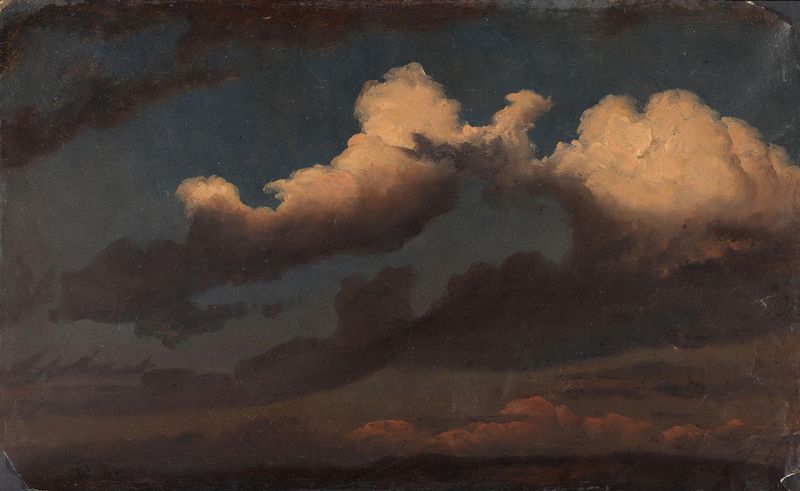 Cloud Study by Knud Baade, oil on canvas depicting a serene sky filled with clouds