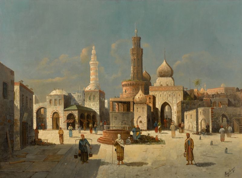 Landscape of an eastern city at dawn by August Von Siegen, medium unknown
