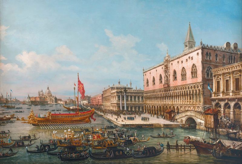 The Departure Of The Bucintoro From San Marco To San Nicoló Del Lido, oil on canvas by Francesco Zanin