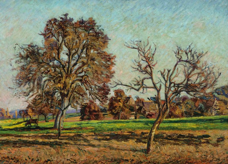 Paisagem com pôr do sol e cores vibrantes de Armand Guillaumin, pintura a óleo