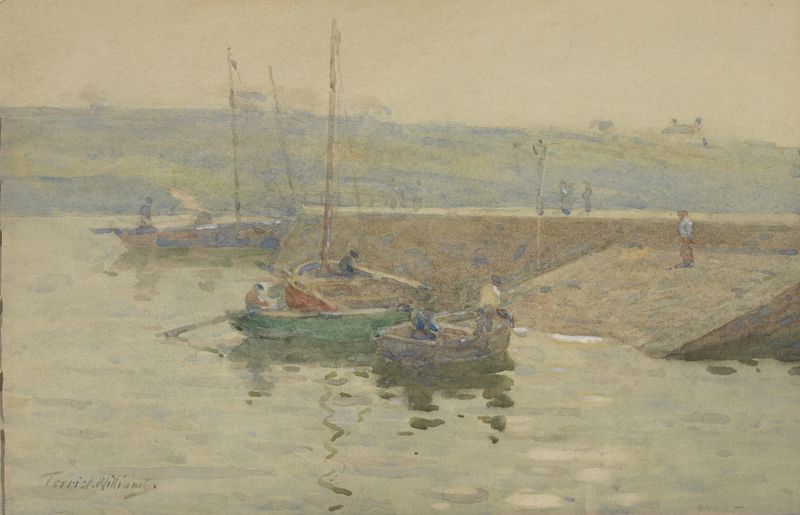 Marine scene at twilight over water, oil painting by Terrick Williams