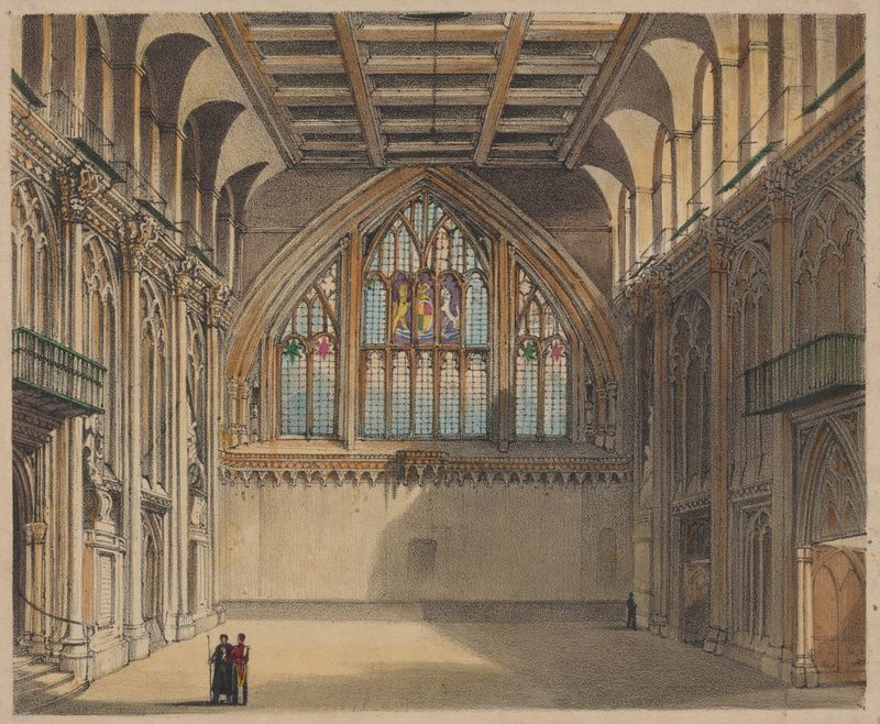 Escena de género que representa un banquete con invitados, pintura al óleo de William Spooner, 1838.