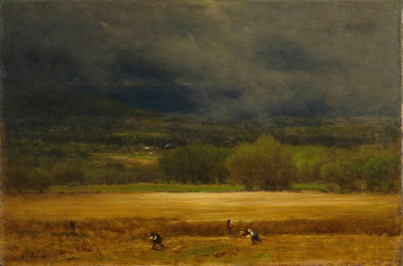 El Campo de Trigo de George Inness, óleo que muestra una vasta extensión de trigo dorado.