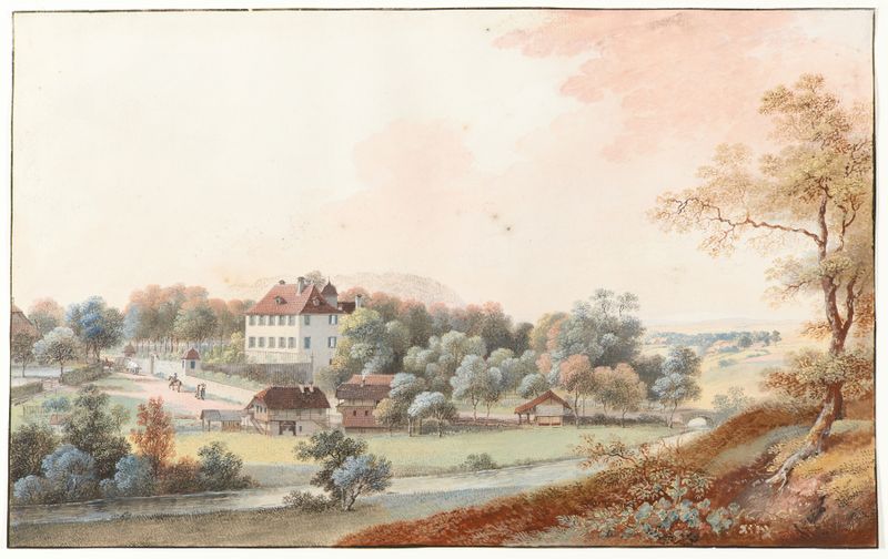 Landscape with river and village, oil on canvas by Niklaus Sprüngli