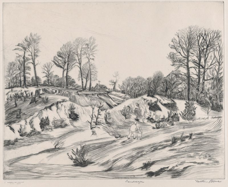 Landscape by Mortimer Borne, modernism, depicting a horizon with muted greens and pastels