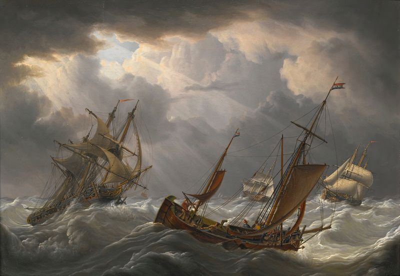 Shipping in a storm, oil on canvas by Charles Martin Powell, depicting a ship in turbulent seas.
