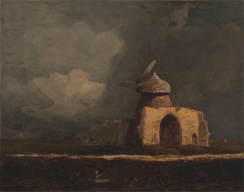 St. Benet’s Abbey by John Sell Cotman, oil painting depicting ruins overgrown with ivy.