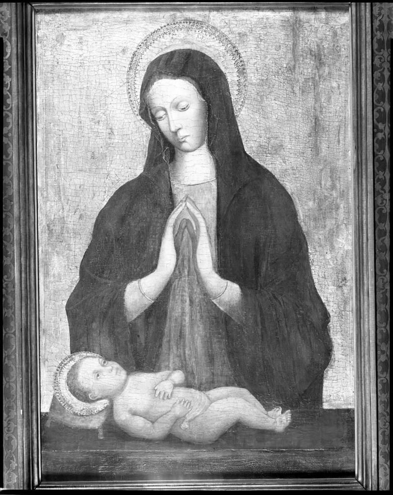 Virgin Mary cradling Christ Child, tempera on panel by Antonio Vivarini