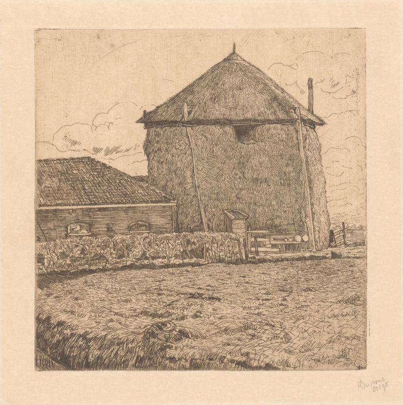 Óleo sobre tela de Pieter Dupont retratando uma fazenda no campo holandês